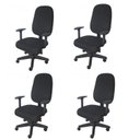 Ver imagem 1 de Kit 4 Unidades Cadeira Escritório Diretor Giratória com Braço Regulável em Couro Preto