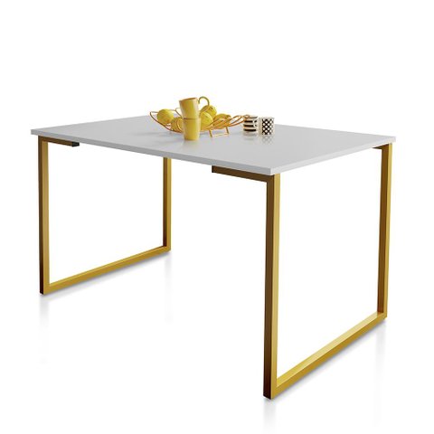 Mesa de Jantar Steel Estilo Industrial Pés de Aço 120x80cm Dourado/branco