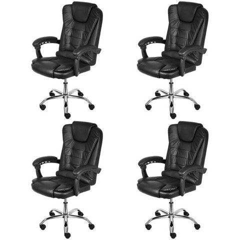 Kit 4 Cadeiras Escritório Presidente Estofada Corino Jacarta Preto