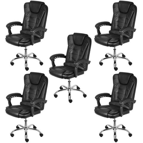 Kit 5 Cadeiras Escritório Presidente Estofada Corino Jacarta Preto