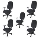 Ver imagem 1 de Kit 5 Unidades Cadeira Escritório Diretor Giratória com Braço Regulável em Couro Preto