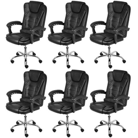 Kit 6 Cadeiras Escritório Presidente Estofada Corino Jacarta Preto