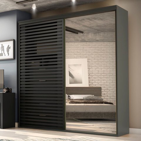 Guarda-Roupa Sol 2 Portas Ripada 100% MDF com Espelho Autes