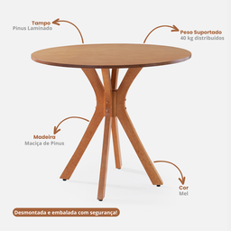 Mesa de Jantar Redonda Roma 90 Cm Cor Mel - 3