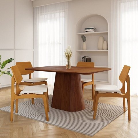 Conjunto Baobá 140cm com 04 Cadeiras Jandaia CabeCasa MadeiraOriginals Marrom/Cinamomo/Amêndoa/Bege