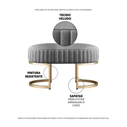 Banco Recamier Puff Glow Veludo Bege 75cm Zahav Estofados:Cinza - 3