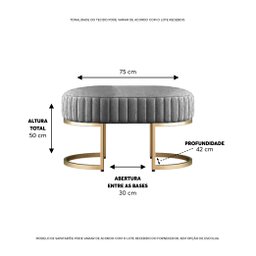 Banco Recamier Puff Glow Veludo Bege 75cm Zahav Estofados:Cinza - 2