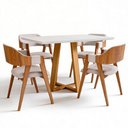Ver imagem 2 de Mesa Retangular Elian Tampo de Vidro 135cm Ypê Off White N01 com 4 Cadeiras Suran Linho Cru - Lyam D