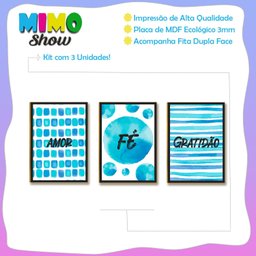 Kit 03 Placas Decor Mdf Amor Fé Gratidão Tamanho 28,7x22 Ar8 - 3