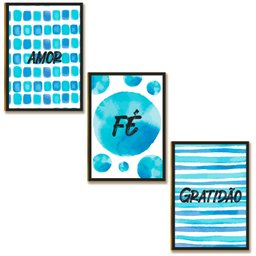 Kit 03 Placas Decor Mdf Amor Fé Gratidão Tamanho 28,7x22 Ar8 - 1