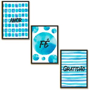 Kit 03 Placas Decor Mdf Amor Fé Gratidão Tamanho 28,7x22 Ar8