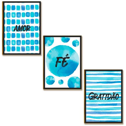 Kit 03 Placas Decor Mdf Amor Fé Gratidão Tamanho 28,7x22 Ar8
