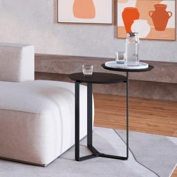 Mesa Lateral 02 Tampos Chanfrada Pe Metal Preto Nero Artesano Nero Preto - 2