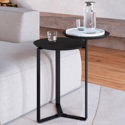 Mesa Lateral 02 Tampos Chanfrada Pe Metal Preto Nero Artesano Nero Preto - 6