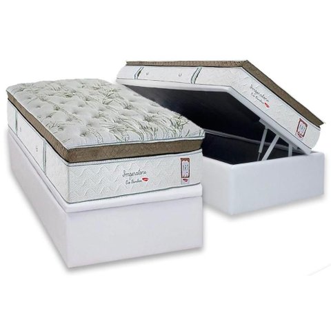 Cama Box Baú Solteiro: Colchão Molas Ensacadas Herval Imperatore Eco Bamboo + Base Crc Linhão