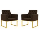 Ver imagem 1 de Kit 2 Poltronas para Recepção Thais com Base de Ferro Dourado Resistente Marrom