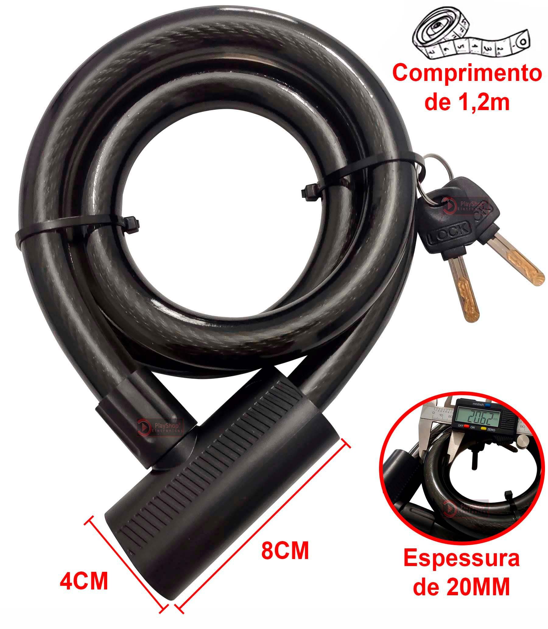 Corrente Cadeado para Bicicleta Bike Moto Portão Aço Articulável com 2 Chaves - 8