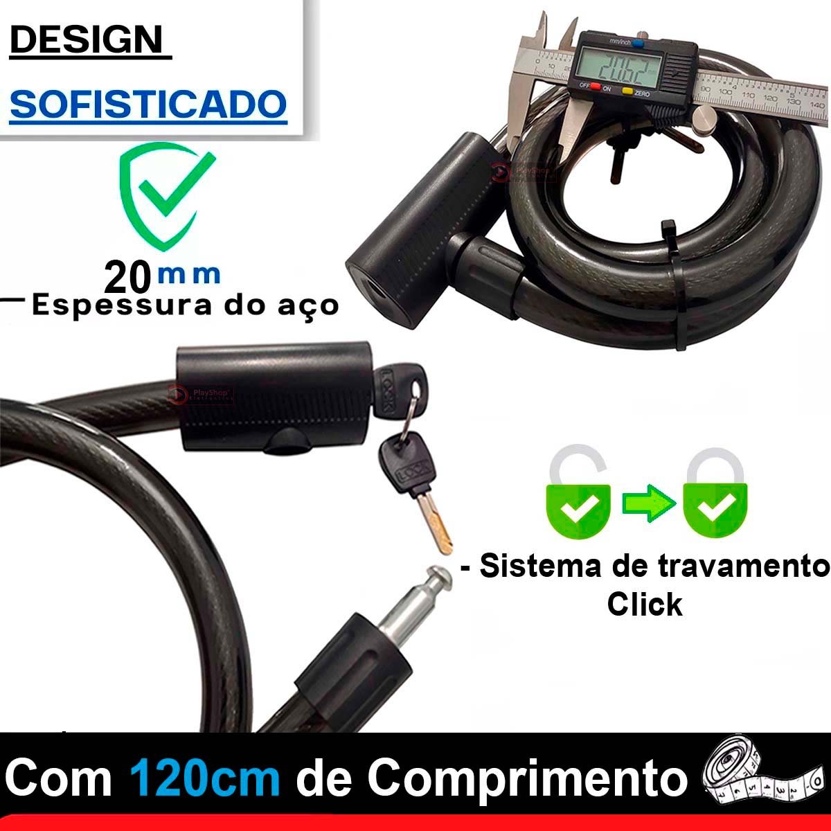 Corrente Cadeado para Bicicleta Bike Moto Portão Aço Articulável com 2 Chaves - 7