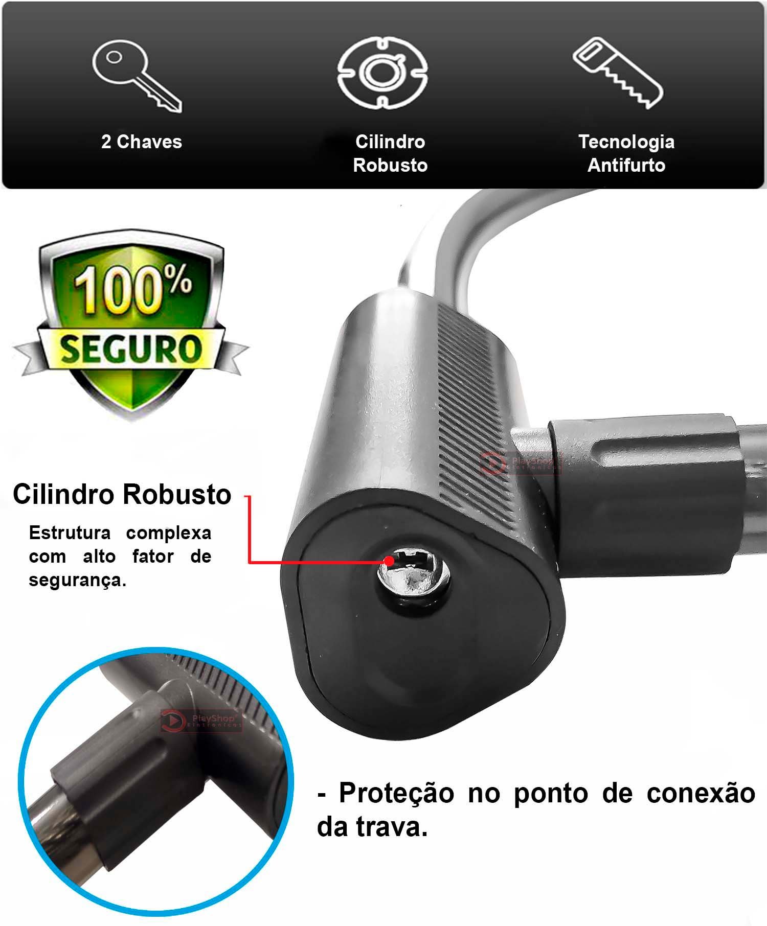 Corrente Cadeado para Bicicleta Bike Moto Portão Aço Articulável com 2 Chaves - 2