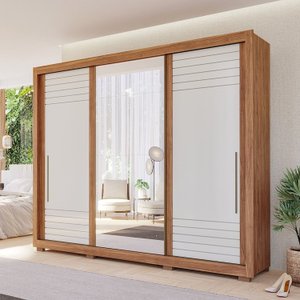Guarda-roupa Casal 270cm 3 Portas de Correr com Espelho 100% Mdf Aracruz Espresso Móveis