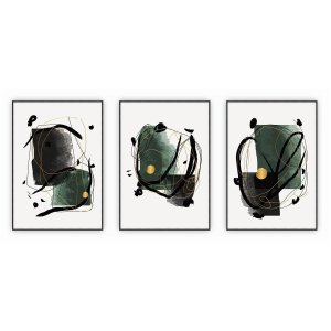 kit com 3 Quadros Decorativos Abstratos com Moldura e Vidro para Sala Quarto Escritório e Clínica