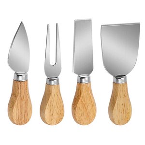 Jogo de Facas para Queijo com 4 Peças Inox e Cabo de Madeira