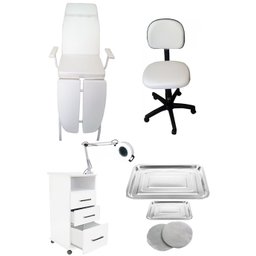 Kit Podologia Cadeira Luminária com Exaustor Armário Mocho Bandejas Fiscomed Kit Poltrona para Podol - 1