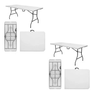 Kit 2 Mesa Picnic Branca 1,80m Dobrável Vira Maleta Portátil