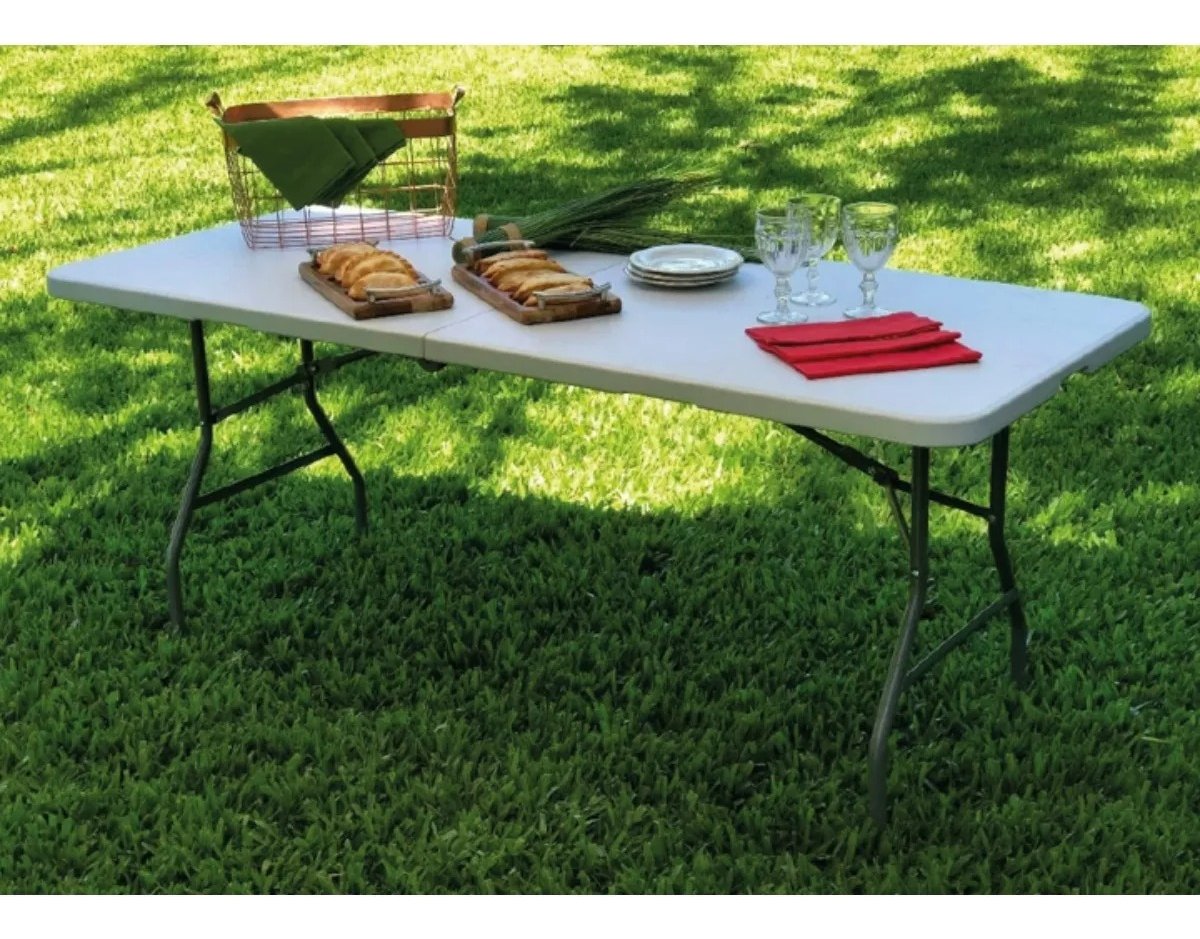 Kit 2 Mesa Picnic Branca 1,80m Dobrável Vira Maleta Portátil - 5