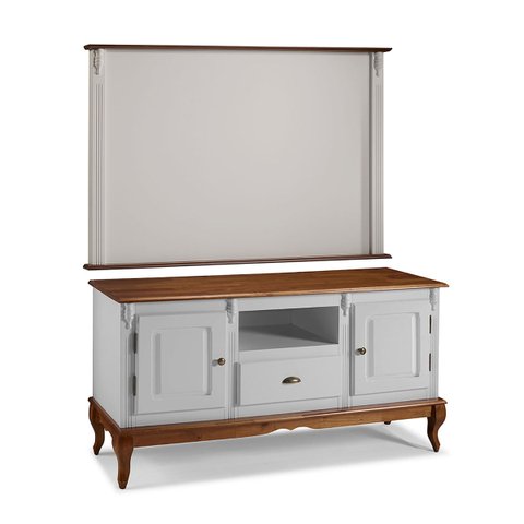 Conjunto Rack 60811m + Painel 50505 para Sala Pés Luiz Xv 1 Gaveta 2 Portas - Off White/imbuia