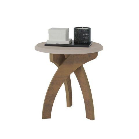Mesa de Apoio Jade Off White com Pinho e Tampo Redondo - Artely 003825