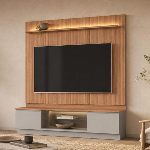 Rack para Sala com Painel para TV 75 pol LED 200cm Noble L05 Canela Gris Fosco - Lyam Decor