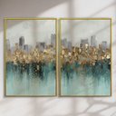 Ver imagem 3 de Quadro Decorativo Abstrato Verde e Dourado Kit 2 Quadros