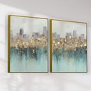 Ver imagem 2 de Quadro Decorativo Abstrato Verde e Dourado Kit 2 Quadros
