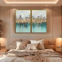 Ver imagem 1 de Quadro Decorativo Abstrato Verde e Dourado Kit 2 Quadros