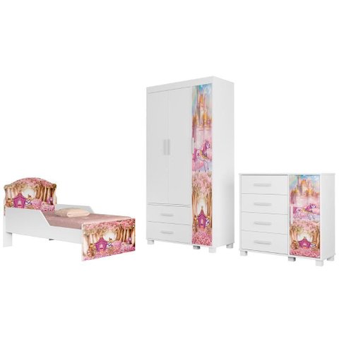 Quarto Infantil 3 Peças com Mini Cama Carruagem Rosa Z53 - Mpozenato