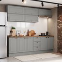 Ver imagem 1 de Cozinha Completa Modulada 8 Peças 100% MDF Americana 240cm com Amortecimento Cinza/Nature