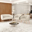 Ver imagem 2 de Kit 1 Sofá Namoradeira e 2 Poltronas Stella Bouclê Pés Palito Natural - D'Rossi Bege