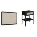Ver imagem 1 de Conjunto Cabeceira Solteiro 90cm e Mesa de Cabeceira 1 Gaveta Pé Madeira Palhinha Oslo Nero Preto