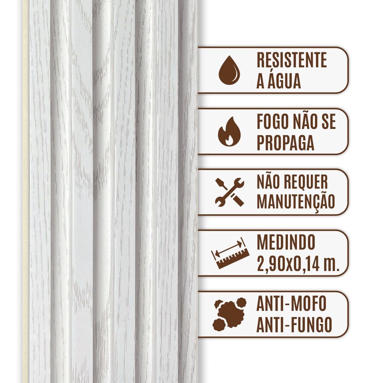 Kit 13 Painel Ripado Cor: Branco Wpc Interno Wave 2,90m X 15cm (0,43m²) - 10