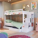 Ver imagem 1 de Beliche Infantil com Escada e Nichos com 2 Gavetões Branco - Completa Móveis
