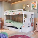 Ver imagem 1 de Beliche Infantil com Escada Nicho e Gavetas Linha Infanto Branco BI004 Completa Móveis