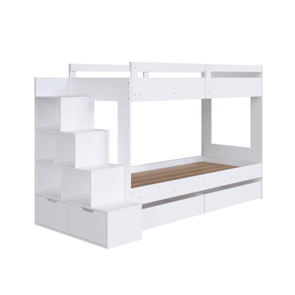 Cama Beliche Infantil com Escada e Nichos com 2 Gavetões Branco - 2