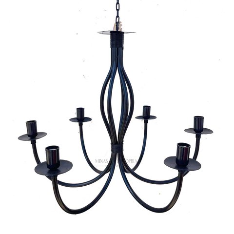 Lustre Luminária Ferro Teto Rústica Preto 6 Bocais MINAS ARTE PRÓPRIA lustre 6 bocais preto