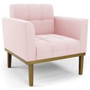 Ver imagem 1 de Poltrona Decorativa Base Madeira Castanho Ana Suede Rosa Bebê - Ibiza