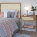 Ver imagem 2 de Conjunto Cabeceira Solteiro 90cm e Mesa de Cabeceira 1 Gaveta Pé Metal Dourado Palhinha Oslo Bege