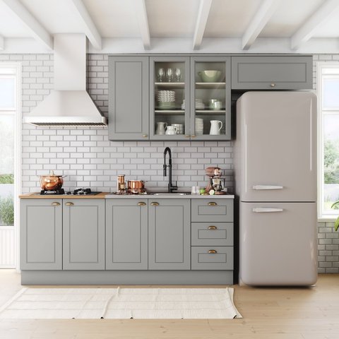 Cozinha Compacta 4 Peças com Balcão para Pia e Aéreo para Geladeira Americana