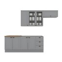 Ver imagem 3 de Cozinha Compacta 4 Peças 100% MDF com Balcão Pia e Tampo para Cooktop Cinza/Nature Americana