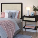 Ver imagem 2 de Conjunto Cabeceira Solteiro 90cm e Mesa de Cabeceira 1 Gaveta Pé Metal Dourado Palhinha Oslo Preto