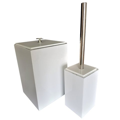 kit lixeira esconde sacola + porta escova sanitária acrílica